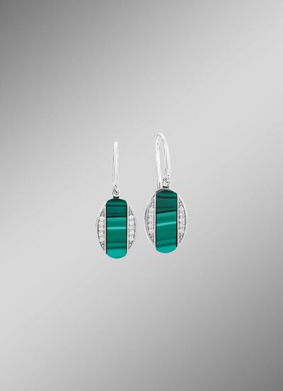 Ohrhaken mit Zirkonia und Malachit- 