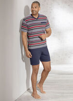 Shorty mit V-Ausschnitt, Brusttasche und garngef&auml;rbtem Ringeldessin 