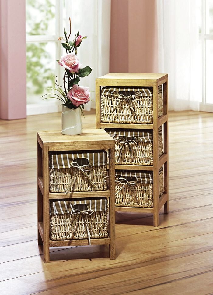 Regal mit K&ouml;rben aus Mais-Strohgeflecht NATUR