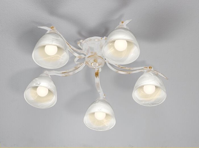 Formsch&ouml;ne Deckenleuchte aus Eisen und Glas 