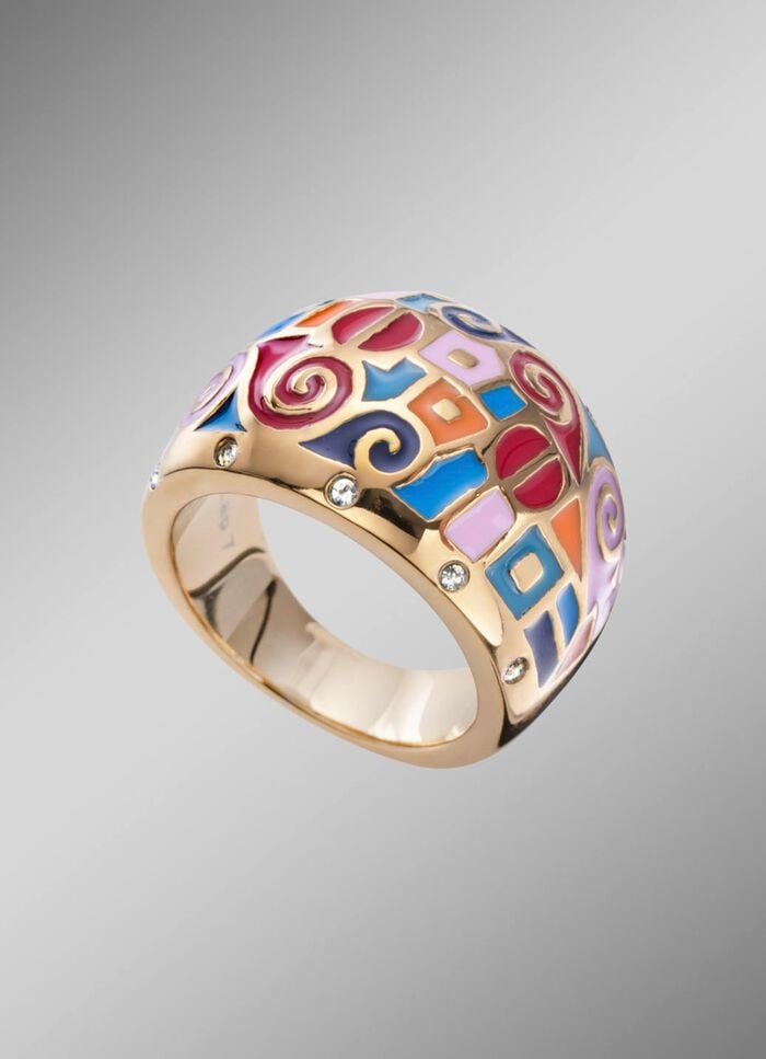 Damenring mit Mosaikmuster und Kristallen 