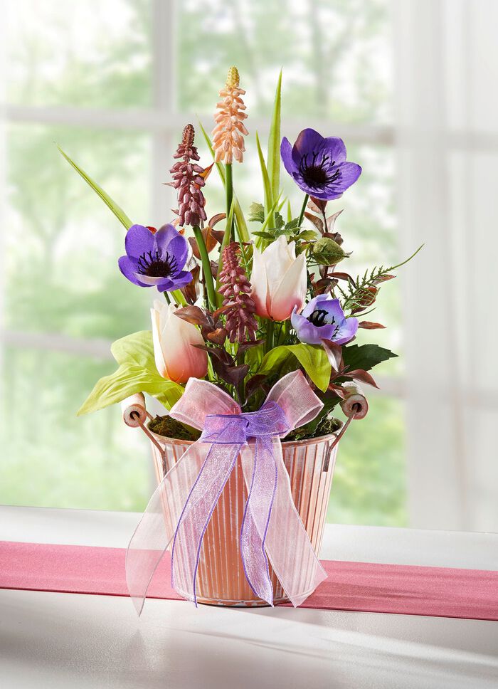 Gesteck mit Textilschleifenband 