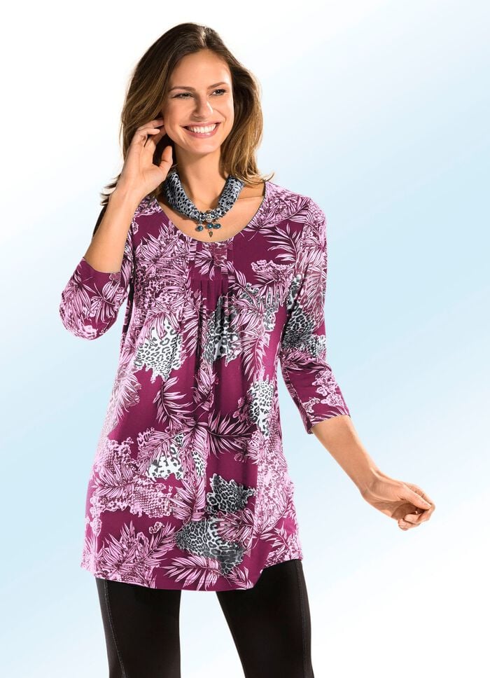 Longshirt mit Allover-Dessin in 3 Farben FUCHSIA