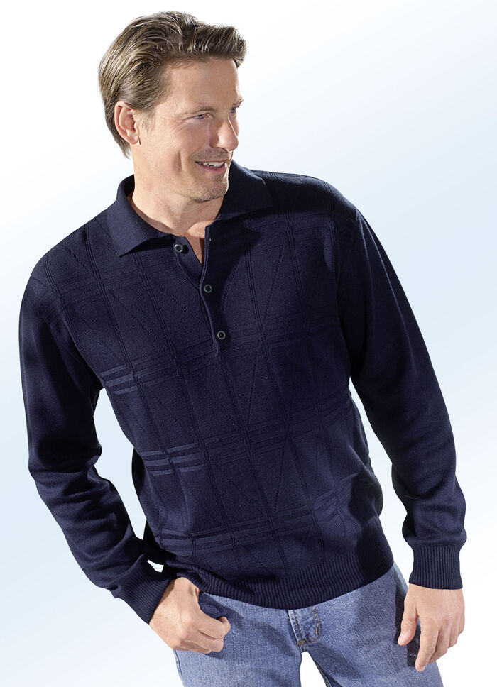 Polopullover mit kurzer Knopfleiste in 3 Farben MARINE
