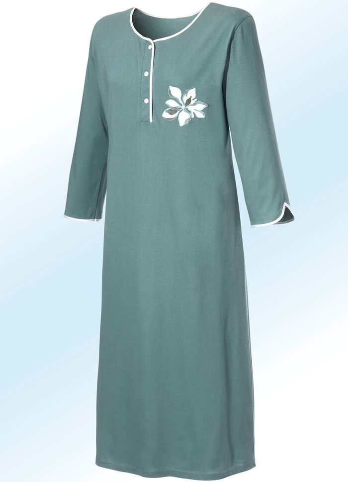 Zweierpack Nachthemden, uni und allover dessiniert mit Knopfleiste 