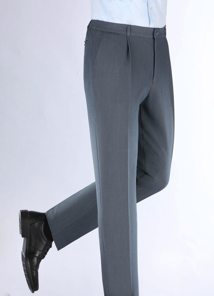"Klaus Modelle"-Hose mit Bundfalten in 3 Farben RAUCHBLAU MELIERT