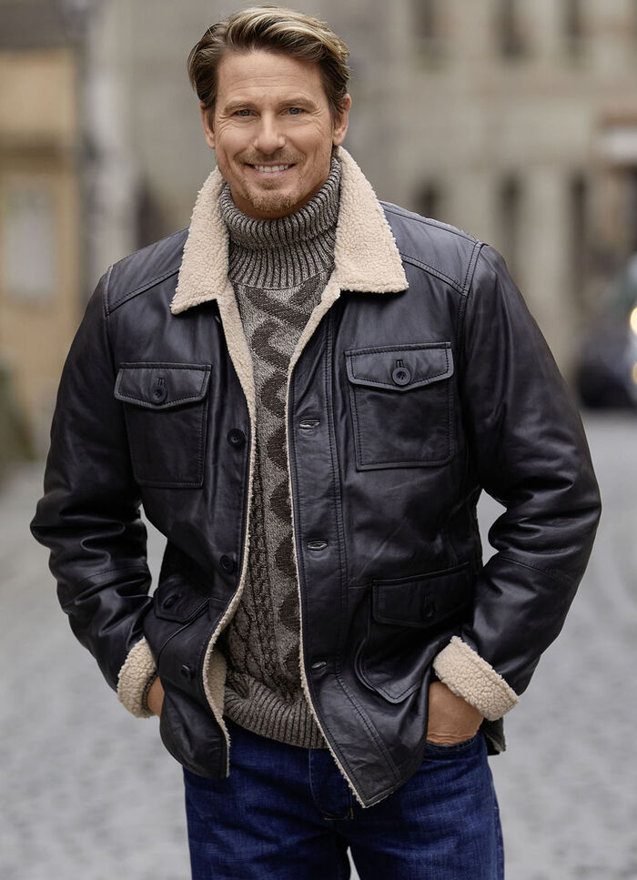 Lederjacke mit Knopfleiste 