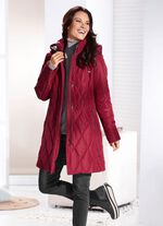 Kurzmantel mit Kunstpelz-Innenausstasttung in der Kapuze RUBINROT