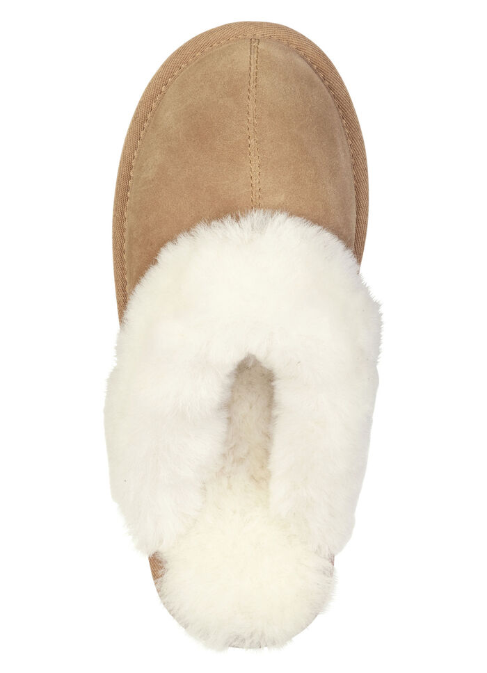 ELENA EDEN, warme Damen-Hausschuhe, mit Lammfell CAMEL