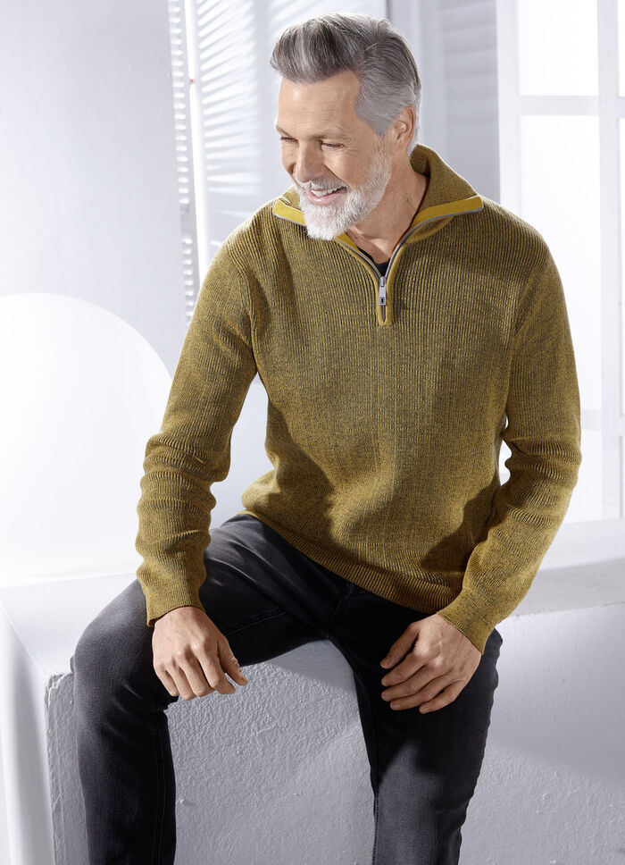 "Milano Italy"-Troyer mit kurzem Rei&szlig;verschluss in 2 Farben OCKER MELIERT