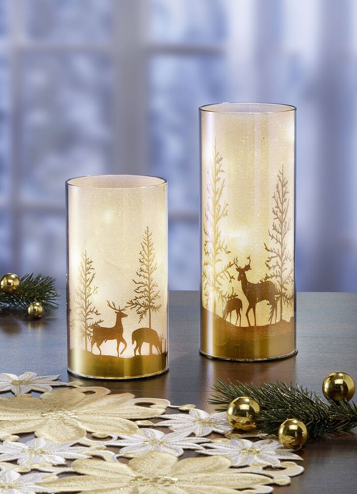 Windlicht mit integrierter Beleuchtung im 2er-Set GOLD