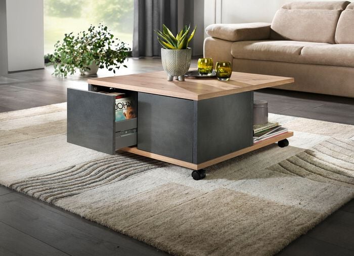 Topaktueller Couchtisch mit Schubladen ANTHRAZIT-ARTISAN EICHE