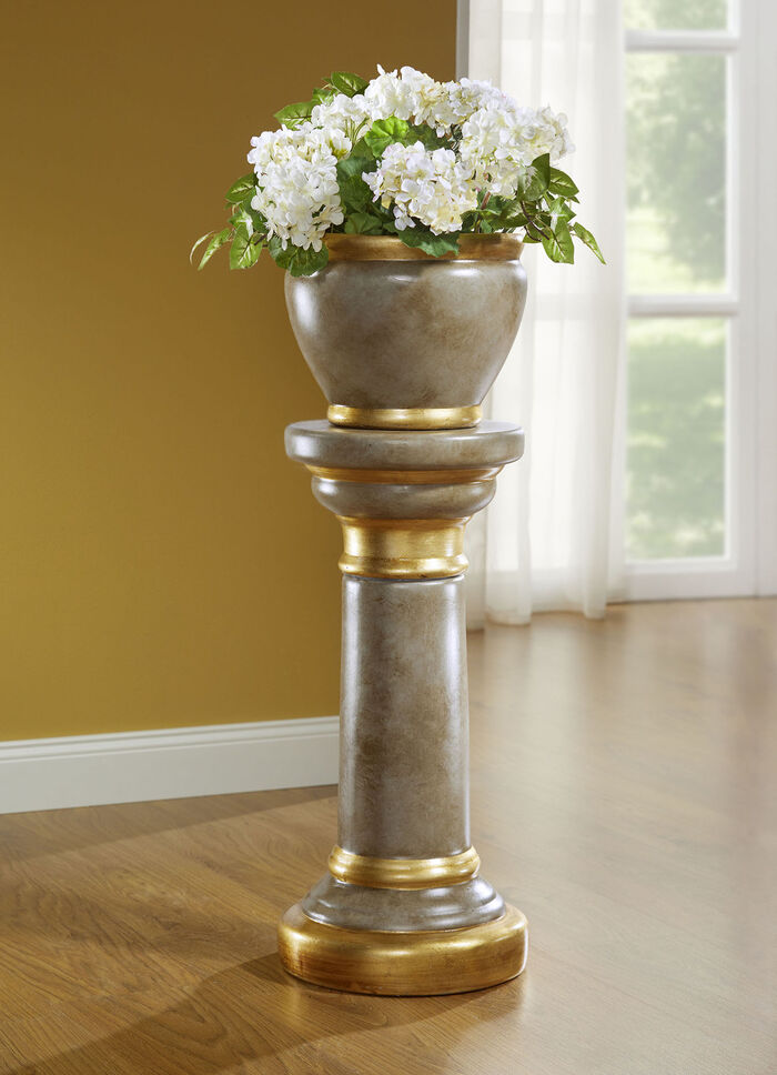 Säule mit Übertopf aus italienischer Keramik GRAU-GOLD
