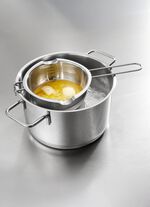 Schmelztopf aus Edelstahl mit zwei Ausgüssen 