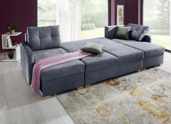 Gemütliche Wohnlandschaft mit Bettfunktion und 3 Bettkästen ANTHRAZIT