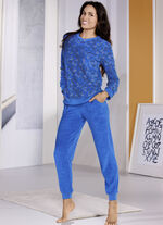 Frottierstretch Schlafanzug mit Rundhals und Bündchen KOBALTBLAU-SCHWARZ-SAND