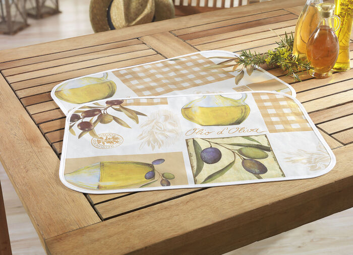 Abwaschbare Wachstuch-Serie mit Oliven-Motiven BRAUN