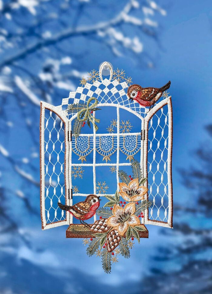 Fensterbild aus echter Plauener Spitze 