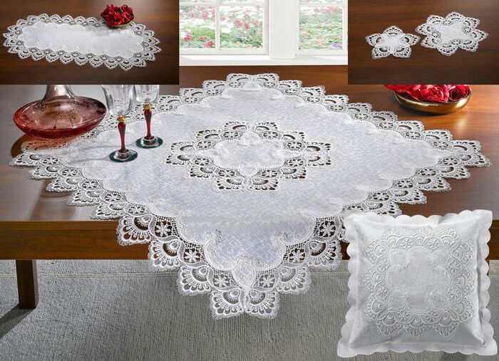 Tisch- und Raumdekoration mit feiner Makramee-Spitze 