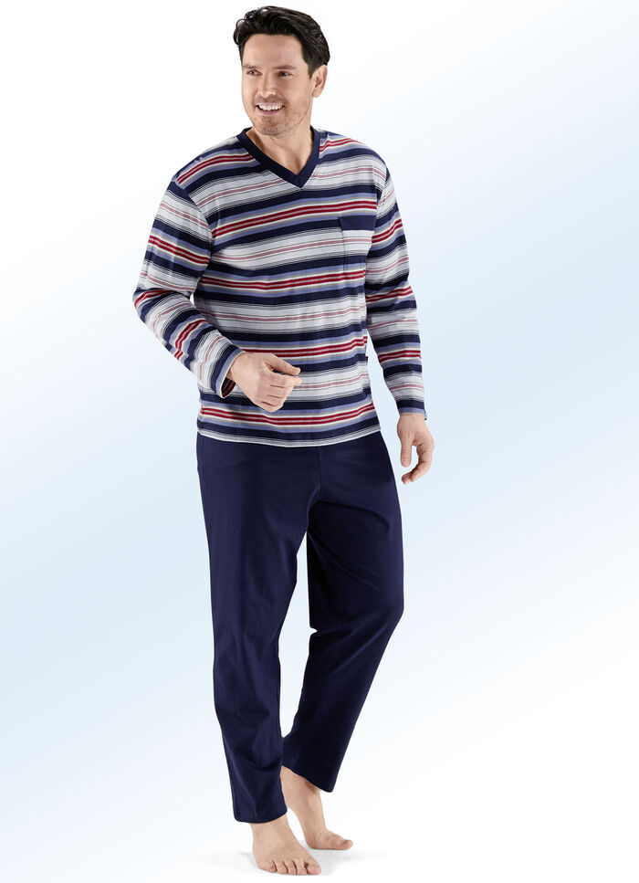Zweierpack Schlafanzüge mit V-Ausschnitt und Brusttasche 