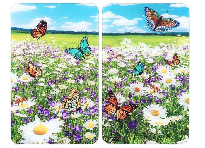 Herdabdeckplatten mit Sommerwiesen-Motiv 