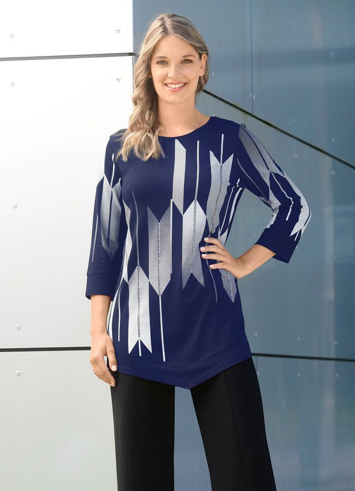 Shirt mit Kontrastdruck MARINE-WEISS