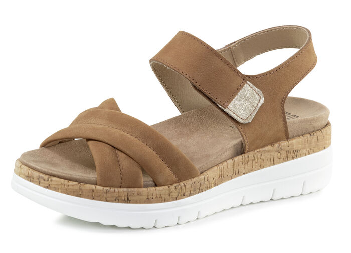 ELENA EDEN, bequeme Damen-Sandalen, Weite H, mit herausnehmbarem Fußbett COGNAC