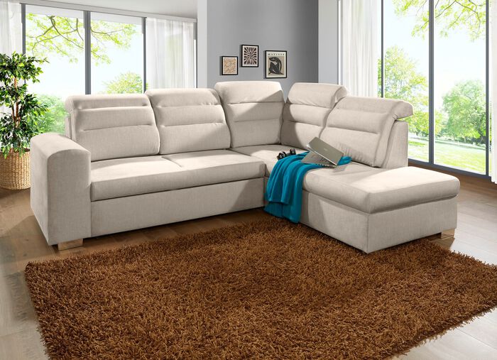 Polstermöbel mit Bettfunktion und Bettkasten CREME