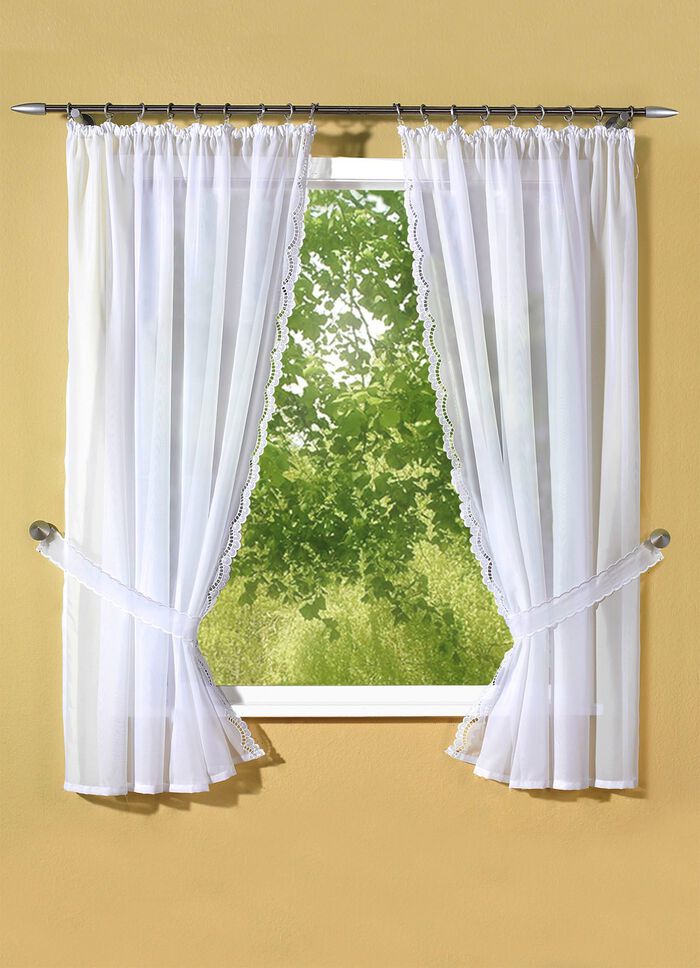 Seitenschal-Garnitur mit echter Plauener Stickerei WEISS