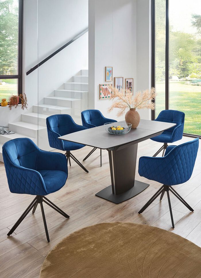 Drehbare Armlehnenst&uuml;hle mit Samtbezug, 2er-Set BLAU