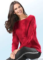 Pullover mit dekorativem Zopfdessin ROT