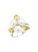 Blühende Eleganz: Damenring mit Muschelkernperlen und synth. Zirkonia 