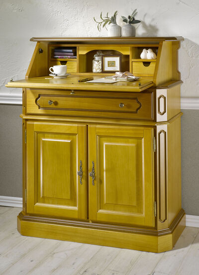 Teilmassiver Sekretär mit Metallgriffen 