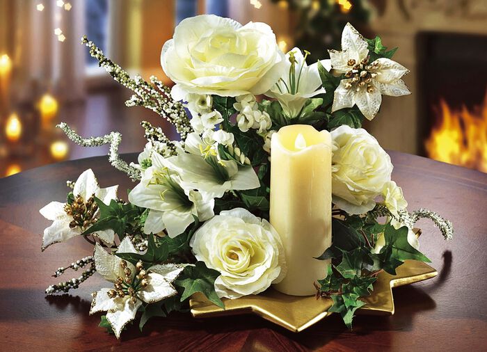 Tischgesteck mit LED-Echtwachskerze 