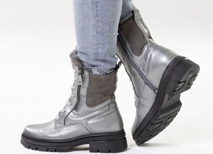 Waldläufer, gefütterte Damen-Stiefeletten, Winterschuhe, Weite H, mit Lammfell ALTSILBER