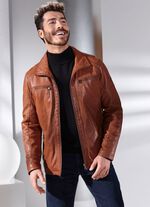 Lederkurzjacke mit Stehumlegekragen ANTIKCOGNAC