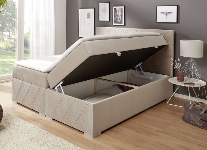 Boxspringbett mit Topper und Bettkasten CREME