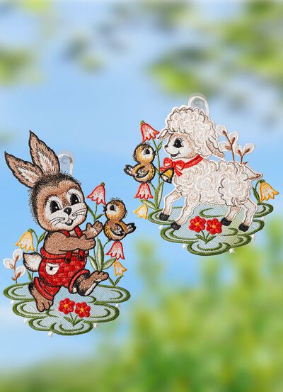 Fensterbilder mit Plauener Spitze, 2er-Set 