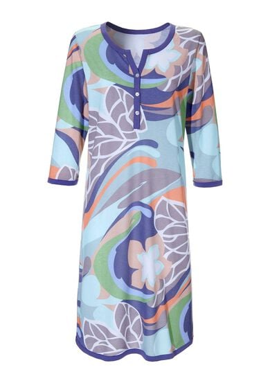 Nachthemd mit Knopfleiste, knielang mit 3/4-langen &Auml;rmeln 