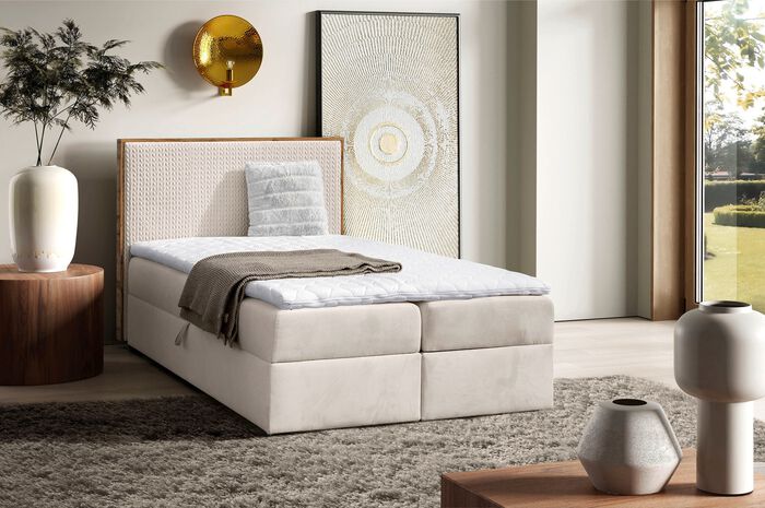 Boxspringbett mit Rahmen aus Wotaneiche CREME
