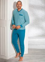 Schlafanzug mit V-Ausschnitt, Brusttasche und B&uuml;ndchenabschl&uuml;ssen 