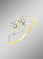 Damenring im Blumen-Design, 10 Brillanten, 34 Diamanten 