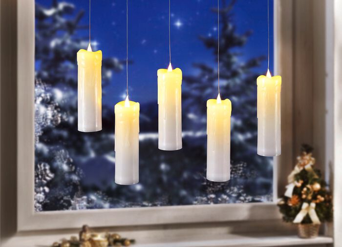 LED-Kerzen mit transparenter Aufh&auml;ngung, 5er-Set 