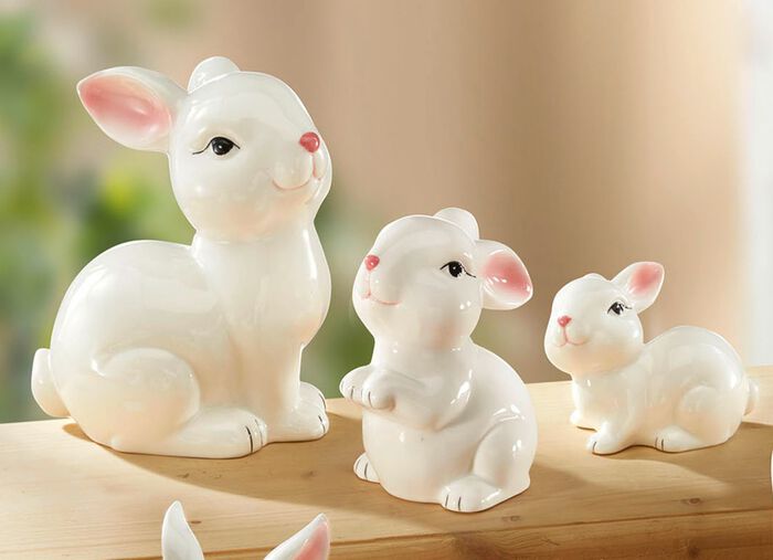 Hasenfiguren aus Keramik WEISS-ROSA