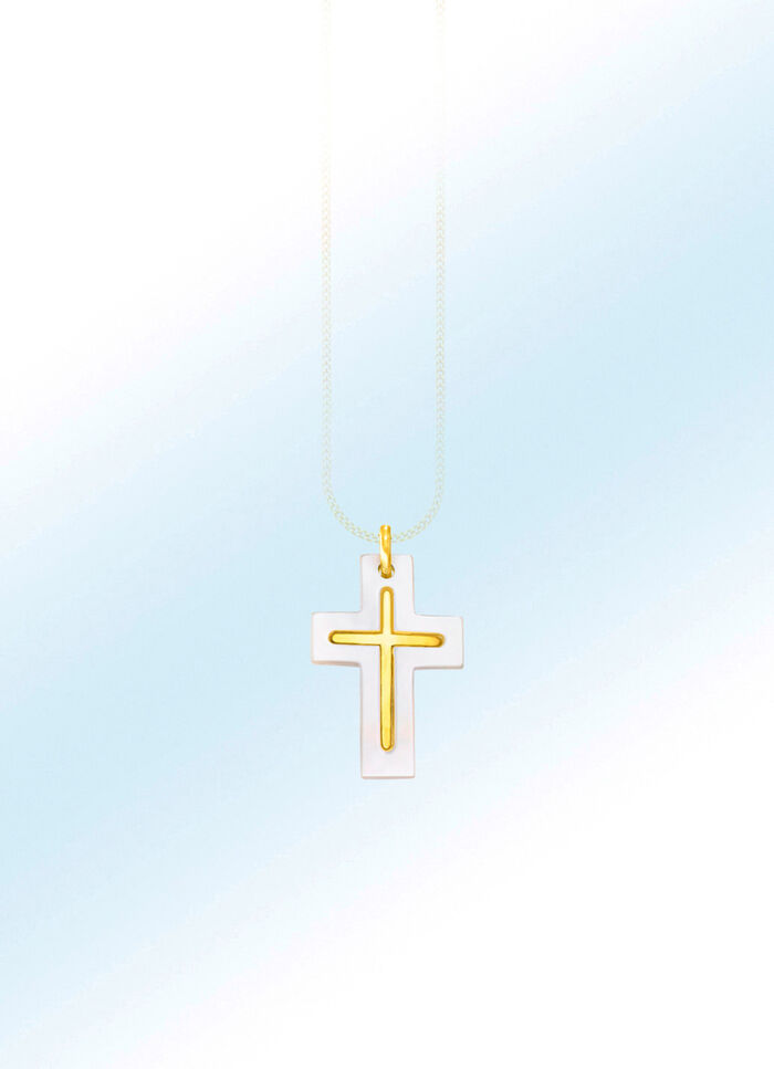 Kreuz-Anh&auml;nger mit echten Perlmutt 