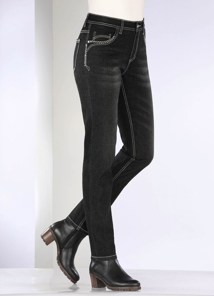 Jeans mit Ziern&auml;hten und Strasssteinen 