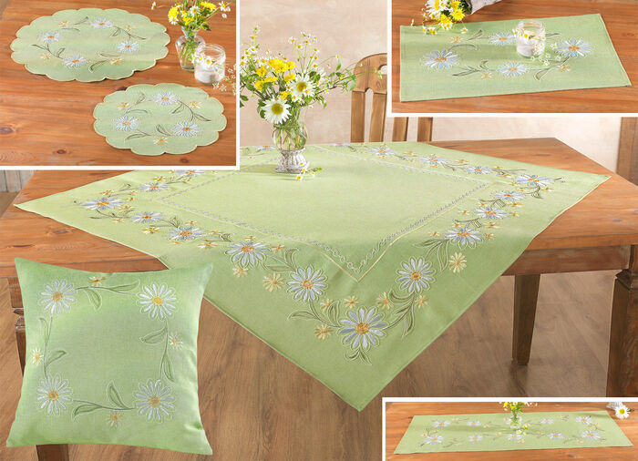 Bestickte Tischdecke oder Kissenbezug GRÜN-BUNT