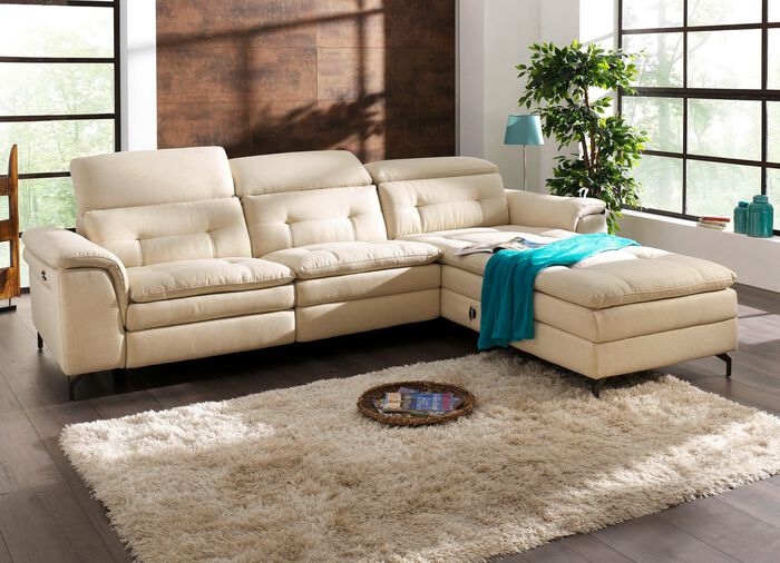 Polsterecke mit verstellbarer Kopfst&uuml;tze und Ottomane BEIGE
