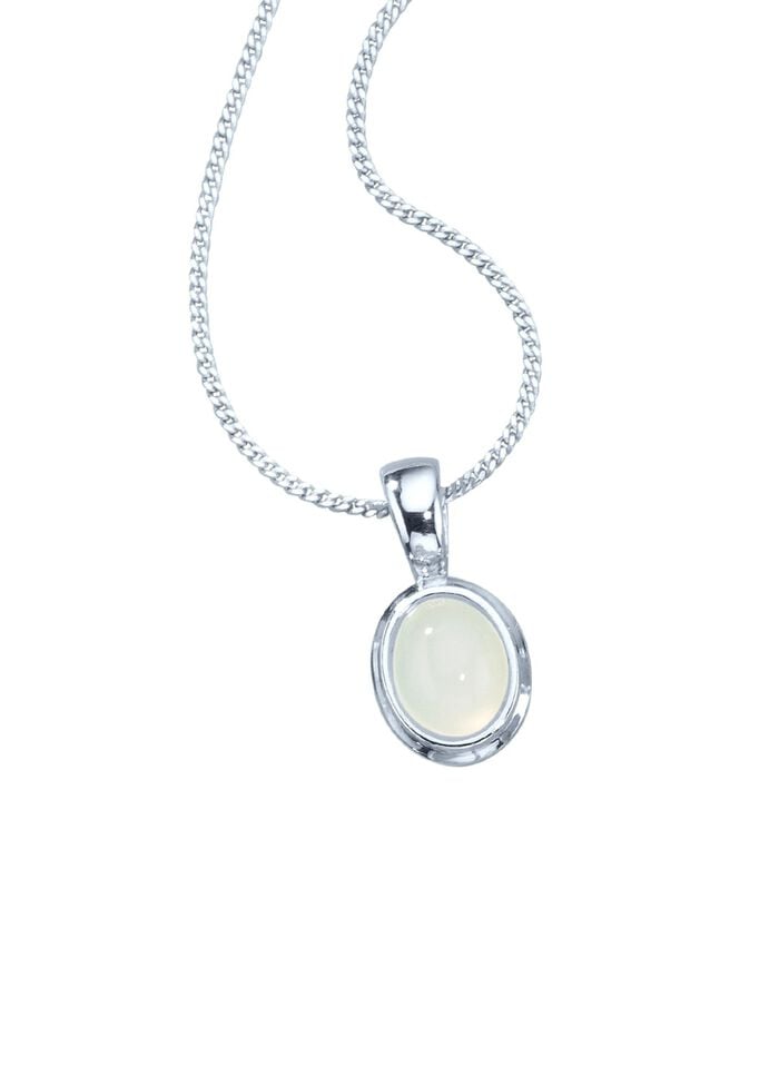 Anh&auml;nger mit Panzerkette und echtem, wei&szlig;en Mondstein 