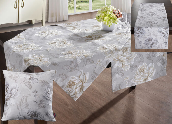 Tischdecke oder Kissenbezug mit Bl&uuml;ten-Dessin 